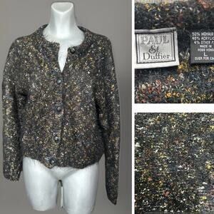 Vintage Paul Et Duffier Mohair Wool Blend Cardigan Large Art to Wear Texture 80s